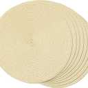 FunWheat Round Braided Placemats Set of 8 Place Mats for Dining Table Woven Washable Non-Slip Table Mats 15 Inch(Ivory,8 Pcs)