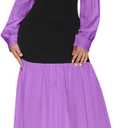 Ekaliy Women's Puff Long Sleeve Shirt Dress Elegant Button Down Loose Swing Party Maxi Dress (S)