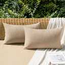 MIULEE Pack of 2 Decorative Outdoor Solid Waterproof Throw Pillow Covers Faux Linen Garden Farmhouse Cushion Cases for Patio Tent Balcony Couch Sofa 20x12 Inch Light Tan