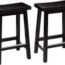 Amazon Basics Solid Wood Saddle-Seat Counter Height Bar Stools for Kitchen Island with Footrest, 24-Inch Height, Black, Set of 2