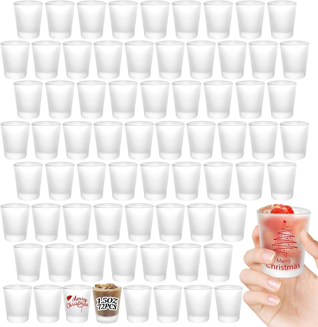 YOUKE OLA 72 Pack Sublimation Shot Glasses Cups with Heavy Base Sublimation Blanks Cute Shot Glass Tumbler Bulk for Heat Press, Personalized Gift, Wedding, Party, 1.5oz Frosted