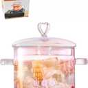 2L Pink Glass Simmer Pot, 2000ml/2.2Qt/68oz, Glass Pots for Cooking on Stove,Heart-shaped Lid,Heat Resistant,Oven Gas Electric Stove Dishwasher Safe for Potpourri Pasta Soups