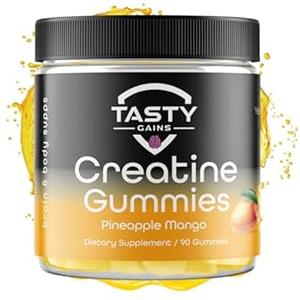 TASTY GAINS Creatine Gummies - 90g of Creatine Monohydrate - Workout Supplements - Build Muscle & Boost Strength for Men & Women - Made in USA - Non GMO - Vegan Friendly (Large, Pineapple Mango) (90 Count (Pack of 1))