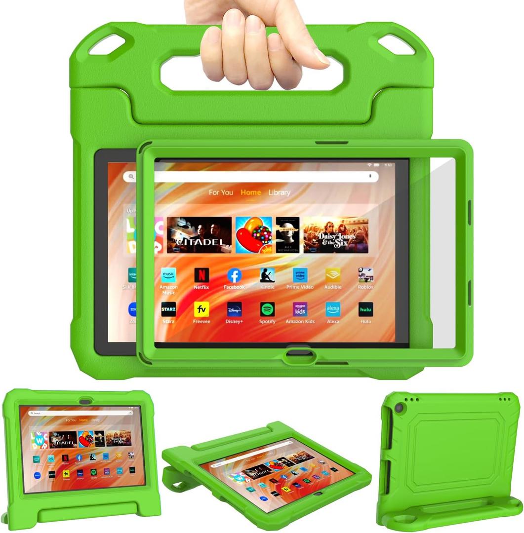 DJ&RPPQ Kids Case for iPad 10in Tablet Case for Kids,Shockproof Kid-Proof Cover with Screen Protector Handle Stand, Green