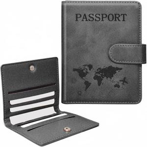 2 Pack RFID Passport Holder and Leather Card Case Set - Travel Essentials for Women & Men (Black)