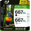 Printer Ink 667 for HP 667 XL Ink Cartridges Black and Color Compatible for HP Ink 667XL 667 Ink Cartridges Works HP667 HP667XL with DeskJet 1275 2374 2375 2376 2775 2776 6075 6475 6476 Printer