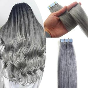 Seamless Tape in Human Hair Extensions Invisible Skin Wefts Brazilian Remy Human Hair Balayage Ombre Colors 16-24inch20pieces (Silver Gray, 20inch50gram)