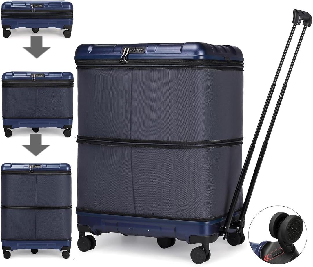 32Inch Expandable Travel Duffel Bag, Foldable Luggage with Telescoping Handle, Carry on Suitcase with 3 Size and Removeable Wheels, Large Rolling Duffle Bag for Men Women (Black)