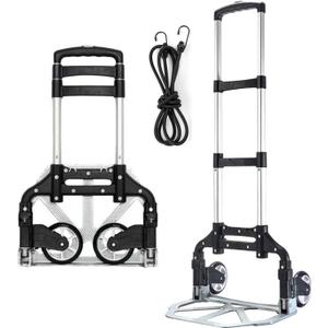 Folding Hand Truck, Dolly Cart with Wheels Foldable, Lightweight Aluminum Luggage Cart Portable Collapsible Trolly for Utility Cart, Hand Trucks for Moving Travel Shopping Airport Office