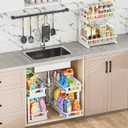 Under Sink Organizer 2 Pack, 2 Tier Adjustable Height Reinforced Carbon Steel Under Kitchen Bathroom Sink Storage Organizer, Smooth Pull-Out Under Sink Cabinet Rack Drawer Organizer, White