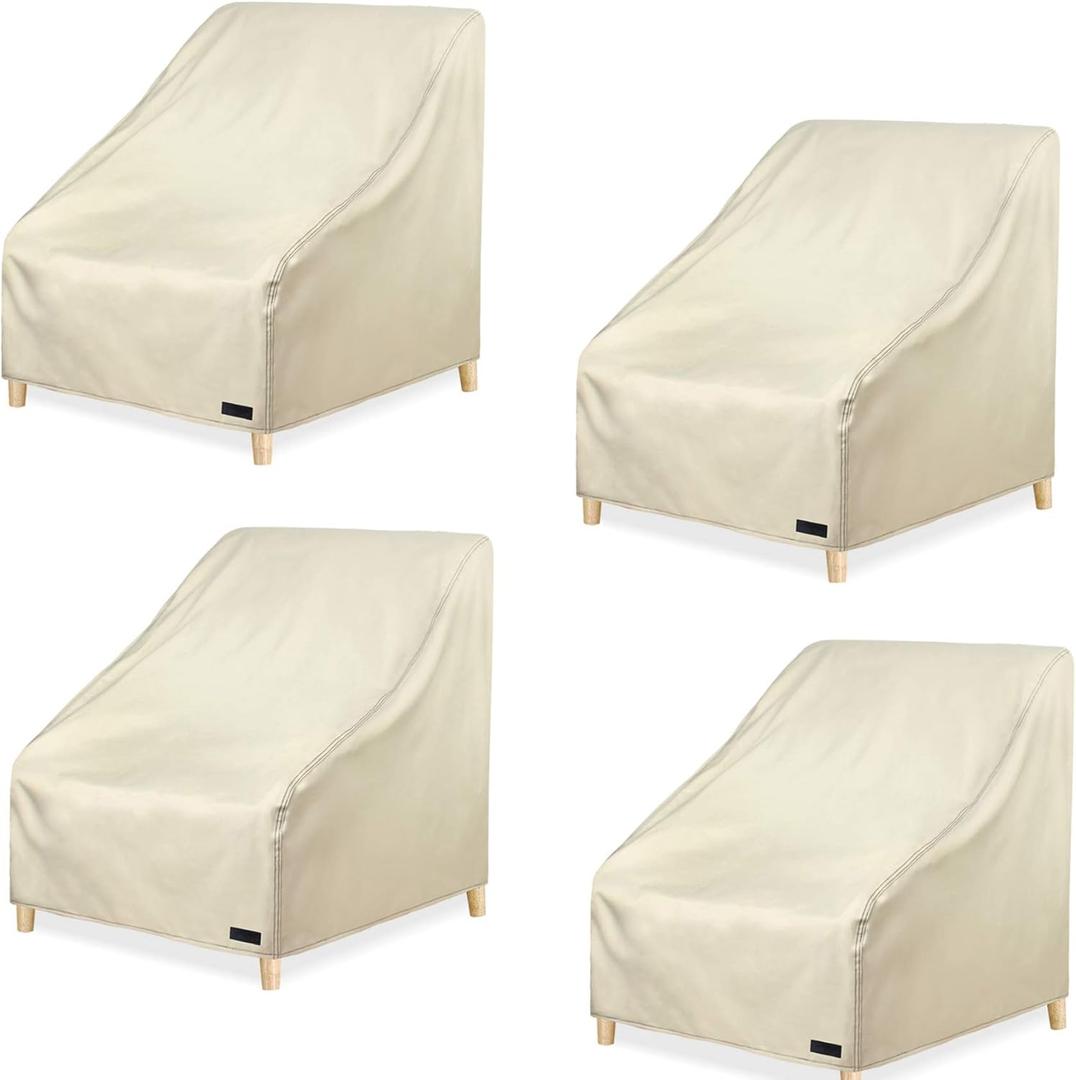 NettyPro Patio Chair Covers for Outdoor Furniture 4 Pack, Waterproof Heavy Duty Lawn Patio Furniture Cover Deep Seat Dining Chair Covers, 30W x 33D x 34H inches, Beige