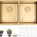 LQS 32" x 18" Undermount Kitchen Sink, Gold Kitchen Sink, 50/50 Double Bowl 16 Gauge Stainless Steel Sinks with Accessories