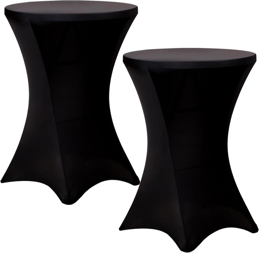 Fixwal Cocktail Table Covers, 2 Pack 32x43 Black Round Table Cover, Spandex Stretch Table Cloth for Party, Wedding, Birthday