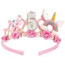 SuPoo 5th Birthday Headband - Pink Flower Crown for Girls' 5th Birthday Party - Cute Princess Tiara Accessory Gift