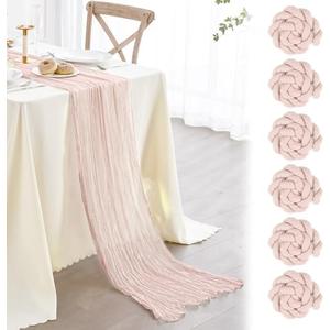 Nialnant 5 Pcs Light Pink Cheesecloth Table Runner,10Ft Pink Table Runners for Wedding Bridal Shower,Holiday Birthday Party