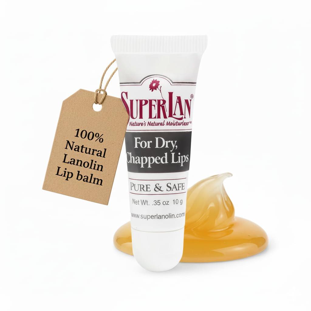 Organic Lanolin Lip Balm - Lip Repair For Hot/Dry Weather - Natural Lanolin Nipple Cream - Lip Moisturizer For Cracked Lips - Hydrating Lip Care - Ultra Pure Jojoba Oil - Kosher Chap Stick (0.35 Oz) (Original 1 Pack)