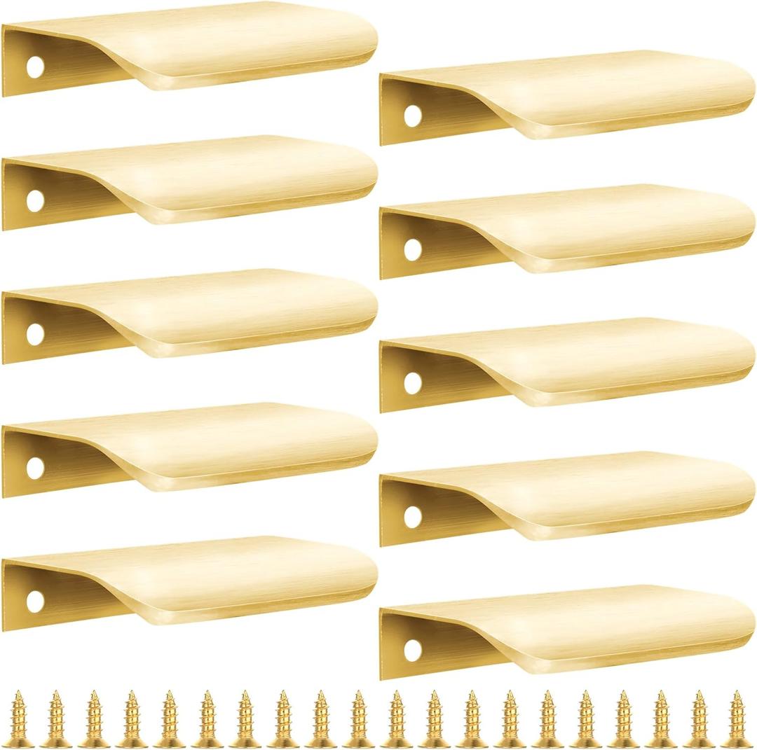 10 Pack Gold Finger Pulls for Cabinets, 3.15" Edge Drawer Pull Concealed Modern Aluminum Closet Door Kitchen Cabinet Handles Hardware, Brushed Gold