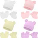 Cuffbow 4 Pcs Preemie Hats Newborn Baby Mittens and Socks Set Cotton Warm Socks for Baby Girls and Boys Infant