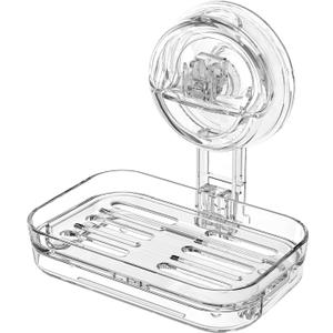 Soap Dish for Shower Clear Acrylic Soap Holder with Self-Draining Design No Drilling Required Strong Fixation for RV Bathroom and Kitchen Easy to Clean and Space Saving