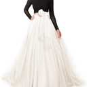 Women Maxi Long Tulle Skirt Floor Length with Bowknot High Waisted for Wedding Party Dress (Medium Long, Ivory)