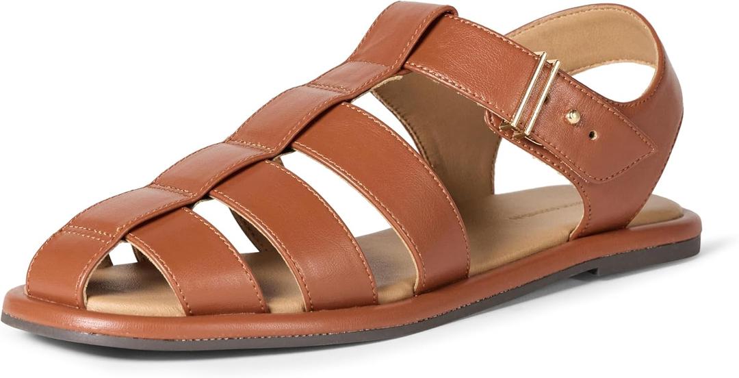Amazon Essentials womens Closed Toe Fisherman Sandals (9.5, Tan)