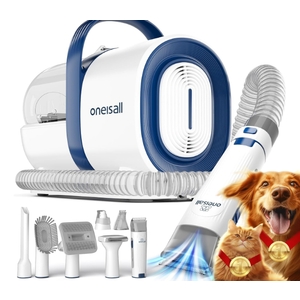 oneisall Dog Grooming Vacuum, Pet Grooming Vacuum with Clipper Nail Grinder, 1.5L Dust Cup Dog deshedding Brush with 7 Tools for Shedding Pet Hair, Home Cleaning(Blue)