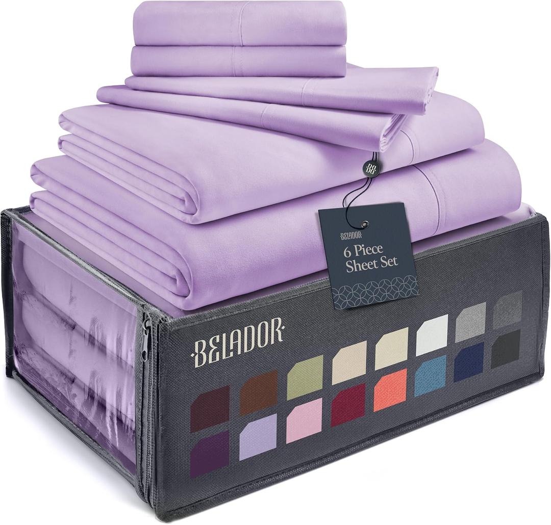 BELADOR Silky Soft Full Sheet Set - Luxury 6 Piece Bed Sheets for Full Size Bed, Secure-Fit Deep Pocket Sheets with Elastic, Breathable Hotel Sheets and Pillowcase Set, Wrinkle Free Oeko-Tex Sheets
