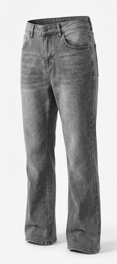 Women's Vintage Washed Grey Straight Leg Jeans, High-Waisted Distressed Denim Pants S