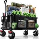 Collapsible Heavy Duty Beach Wagons carts Foldable with Big Wheels, 400L Heavy Duty Frame,Compac t& Space-Saving, for Camping,Sports,Grocery,Garden, All-Terrain Wheels, Black