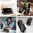 Defencase for Samsung Galaxy Z Fold 7/ Fold7 Wallet Case with RFID Blocking 10-Card Holder, Fashion Soft PU Leather Magnetic Snap Flip Zipper Wrist Strap Phone Case for Galaxy Z Fold 7 5G, Coffee