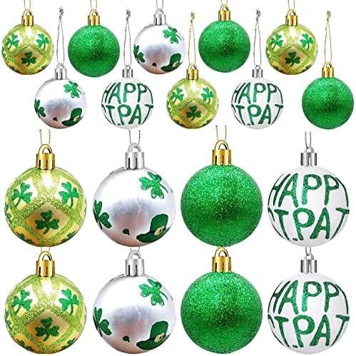 24 Pieces St Patrick Ornament Ball-St. Patrick's Shamrock Hanging Ball Ornament, Good Luck Clover Decoration Baubles for Tree Baubles Table Shelf Festival Decorations