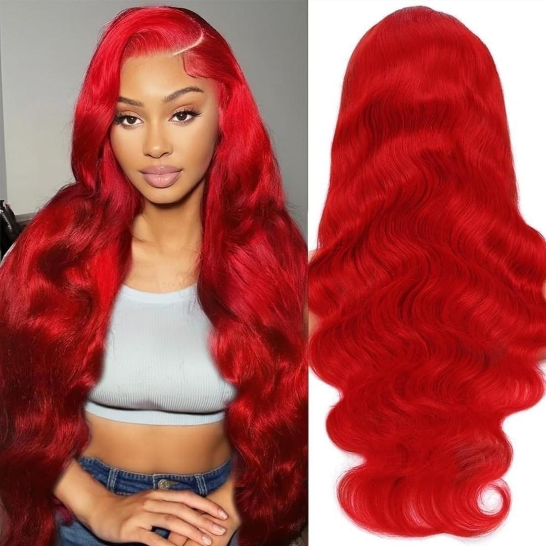 26 Inch Real Human Hair 210% Density Red Wig Human Hair 13X6 Body Wave Lace Front Wigs Human Hair Pre Plucked HD Lace Frontal Wig Red Color Wigs Red Wigs