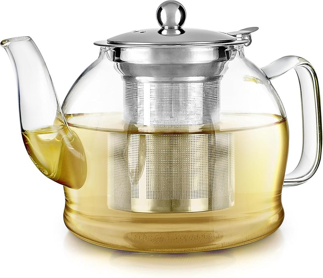 Teabloom Dublin Glass Teapot  Premium Borosilicate Glass with Removable Stainless Infuser  Stovetop Safe  Ideal for Loose Leaf Tea  Tea for Two  27 oz. / 800 ml (2-3 Cups)