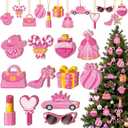 36 Pcs Pink Ornaments for Christmas Tree Wooden Princess Hanging Ornaments for Christmas Cute Pendants Party Decoration with Rope Xmas Gifts for Girls Party Xmas Decorations (Medium)