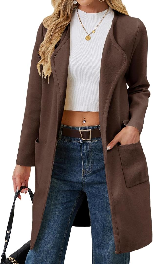 Alaster Queen Women's Open Front Fall Cardigan Long Sweater Knit Winter Coatigan Jacket Cardigan Coats with Pockets (X-Large, Brown)
