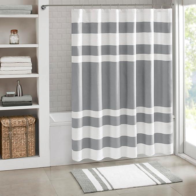 Madison Park Spa Waffle Shower Curtain Pieced Fabric with 3M Scotchgard Moisture Management, Premium Spa Quality Modern Shower Curtains for Bathroom, Standard 72x72
