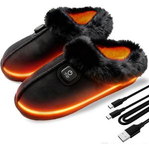 SEASAND Heated Slippers for Men and Women, Rechargeable Electric Foot Warmer, 3-Gear Electric Thick Warm Winter Heated Shoes for Feet Warmers (L: Men 9-10 / Women 10.5-12)