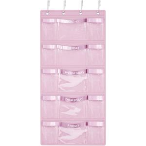 VERONLY Weekly Hanging Closet Organizer for Kids,Day of Week Kids Clothes Organizer,School Clothing Storage Monday to Friday Hanging Closet Organizer Shelves for Bedroom,Bathroom,Dorm (Pink)