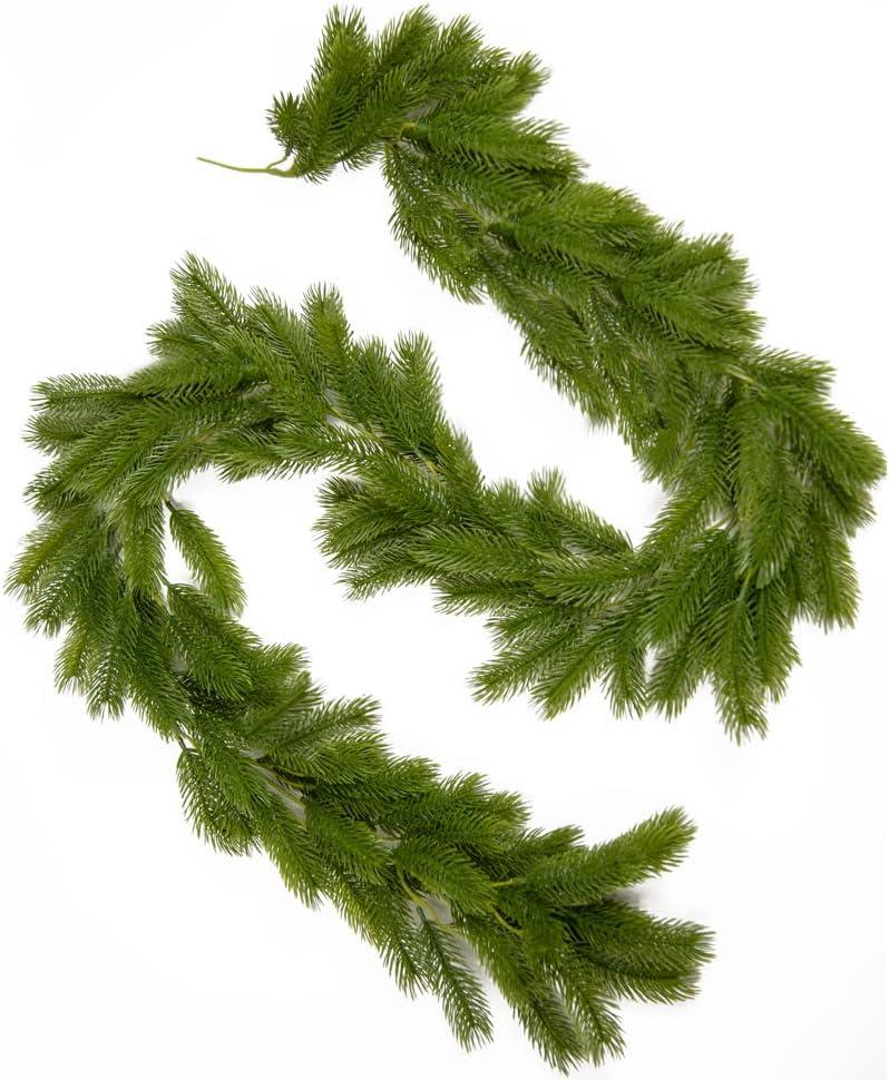 6 FT Christmas Norfolk Pine Garland Real Touch Artificial Faux Greenery Pine Christmas Garland Decorations for Home Mantle Table Stairs Door Fireplace Indoor Outdoor Xmas Holiday Decor