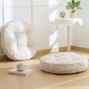 HIGOGOGO Floor Pillow Cushion for Adults, Meditation Cushion Pillow, Large Round Floor Sitting, Tufted Corduroy Cover, for Tatami Living Room or Yoga, 22x22 Inch, 2Pack, Beige
