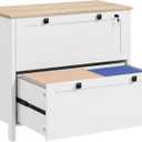 HOMCOM 2 Drawer File Cabinet with Lock, Lateral Filing Cabinet with Keys, Sleek Lines Drawers and Adjustable Hanging Bar for Letter, A4 and Legal Size, White