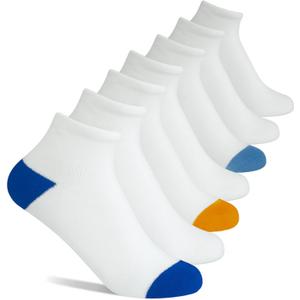 Kids' Ankle Socks for Boys and Girls  Soft Cushioned Athletic Socks 6 + 1 Bonus Pack (Ages 212years) (Medium, White/Blue/Orange)