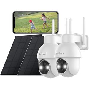 2K Solar Security Cameras Outdoor Wireless, 2 Pack Outdoor Camera Wireless Solar Powered, Pan Tilt 360WiFi Camera with Color Night Vision/PIR Sensor/2-Way Audio/Alexa/Google Assistant