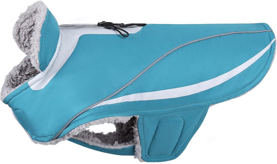 Frostfit Dog Coat, Dog Jacket for Winter & Cold Weather, Warm Fluffy Fleece Lined Water Resistant Reflective for Puppy, Coat with Leash Hole, Turquoise S