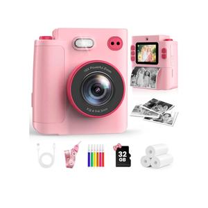 Kids Camera Toys for 3 4 5 6 7 8 9 10 Year Old Girls Boys, Christmas Birthday Gift with 1080P HD Digital Camera, 32GB SD Card, Selfie Mode, Fun Filters, Portable Travel Toy - Pink
