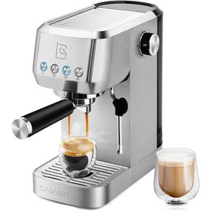 CASABREWS 3700 Essential Espresso Machine 20 Bar, Stainless Steel Cappuccino & Latte Machine with Steam Frother for Home, 49oz Water Tank, Silver (A-Silver)