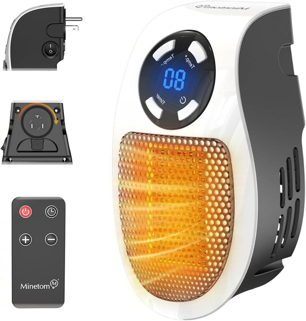 Top Heat Plug in Heater, 450W Portable Plug in Heater for Indoor Use, with Remote, Thermal Protection, LED, PTC Ceramic Fast Heat for Bedroom Bathroom Office