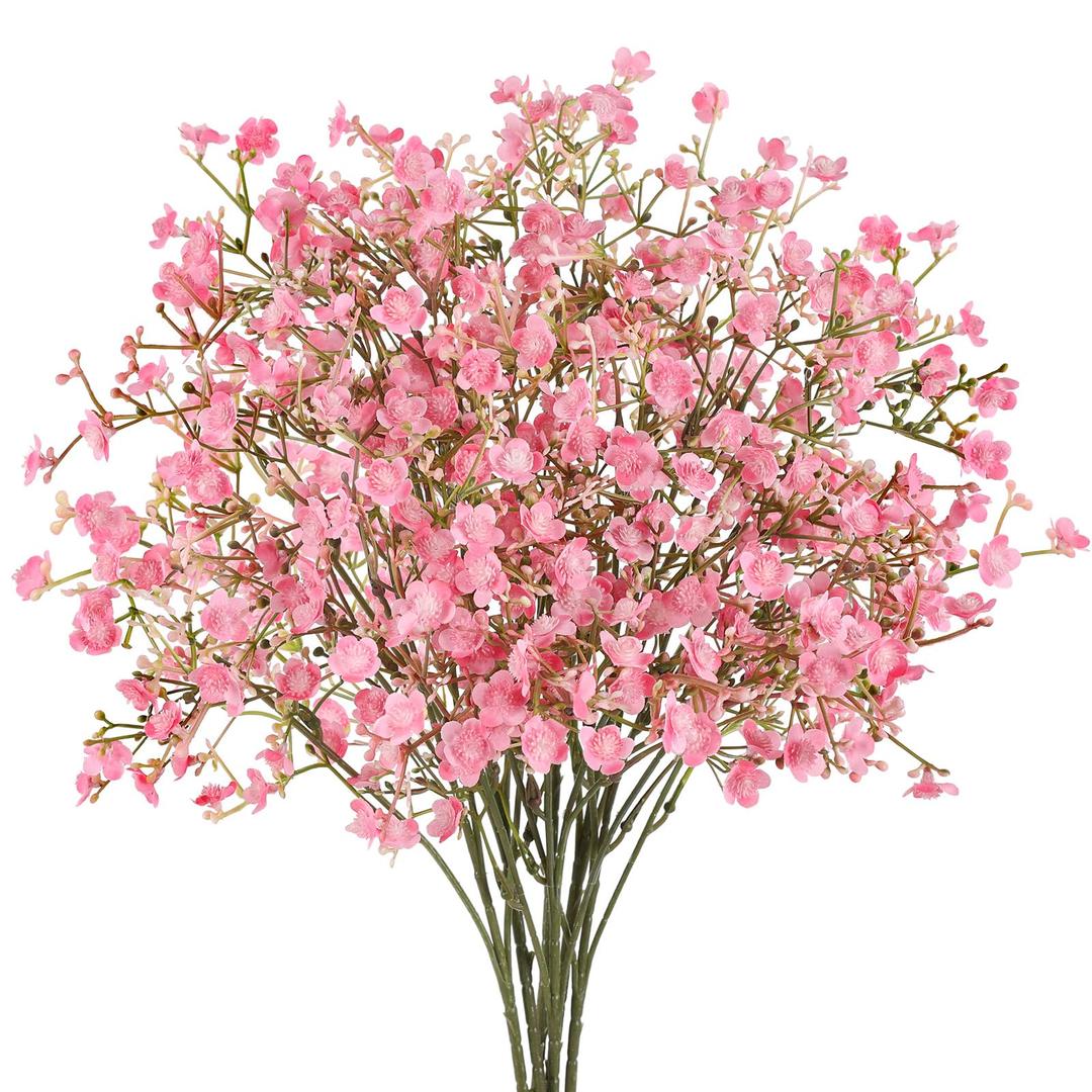 N&T NIETING 12Pcs Babys Breath Artificial Flowers,Real Touch Fake Cherry Blossom Pink Flowers Faux Flowers Bouquets for Vase Home Office Wedding Spring Indoor Outdoor Centerpiece Table Decorations