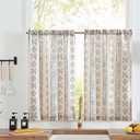 jinchan Boho Kitchen Curtains Linen Tier Curtains 36 Inches Bohemian Cafe Small Drapes Striped Mudcloth Farmhouse for Bathroom RV Camper Light Filtering Rod Pocket 2 Panels Blue on Beige