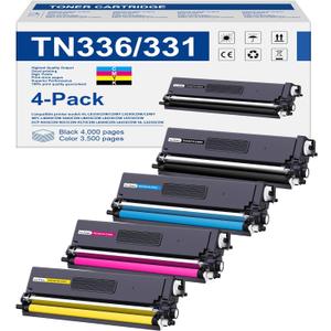 TN336 Toner Cartridge High Yield Compatible Replacement for Brother TN-336 TN331 for Use with Brother HL-L8350CDW HL-4150CDN MFC-L8850CDW Printer (1BK,1C,1M,1Y, 4 Pack)